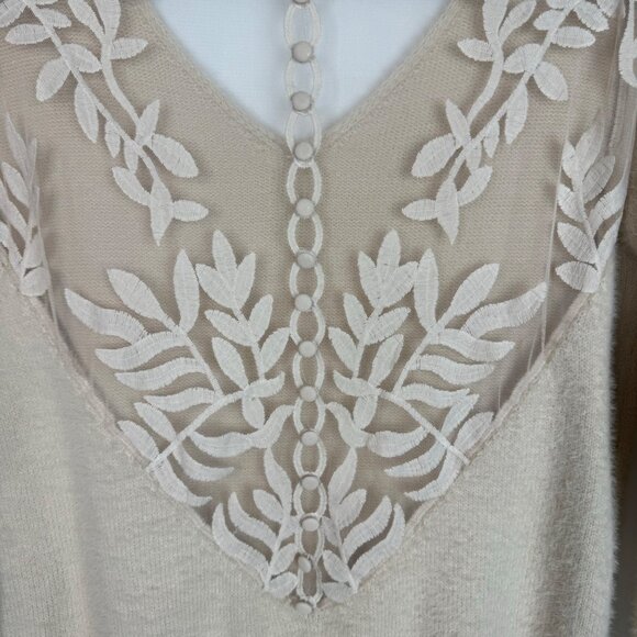 Exquiss's Sz S/M‎ Light Beige Sheer Back Fuzzy Knit Sweater Balletcore - Picture 6 of 7